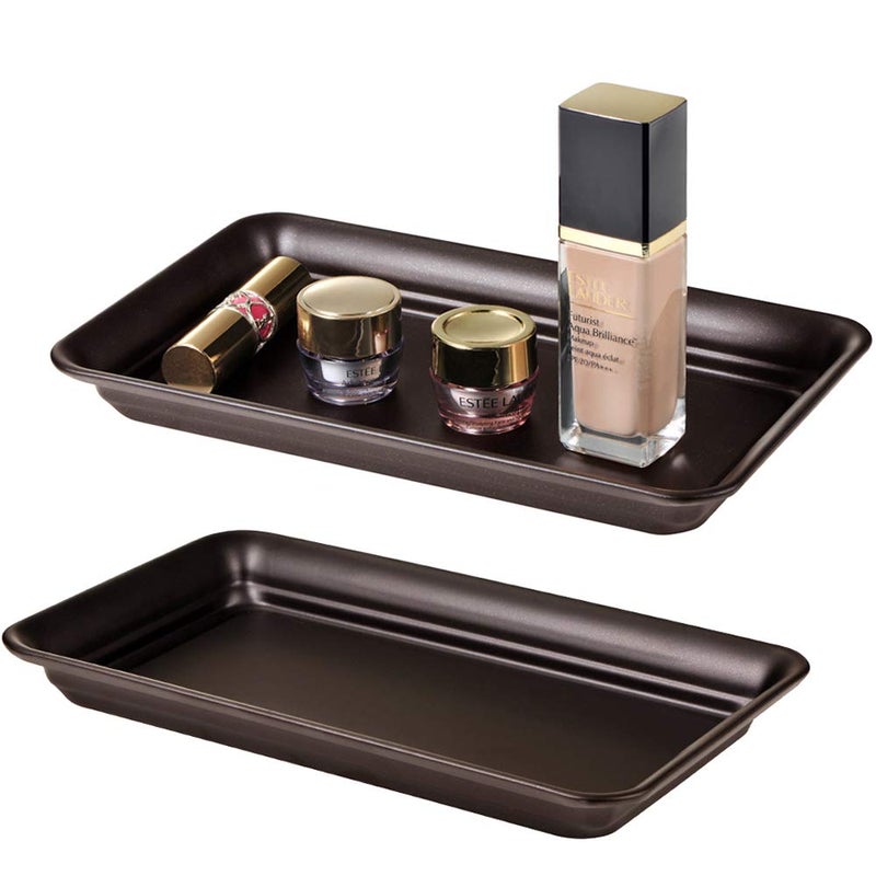 SheeChung Vintage Farmhouse Decor Metal Vanity Tray(2 Pack),Countertop Guest Hand Towel Storage Organizer Tray Dispenser, Sturdy Holder for Perfume,Cosmetics, Jewelry, Makeup Bathroom Organizer (Bronze) - Image 1